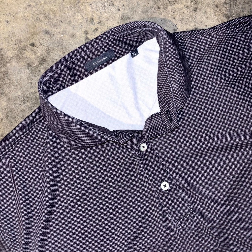 Turtleson Polo Shirt Mens XL Black White Geometric HCC Golf Club Crest Stretch